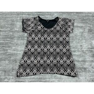 Brittany Black Top Womens Medium Shortsleeve‎ Vneck Lace Overlay